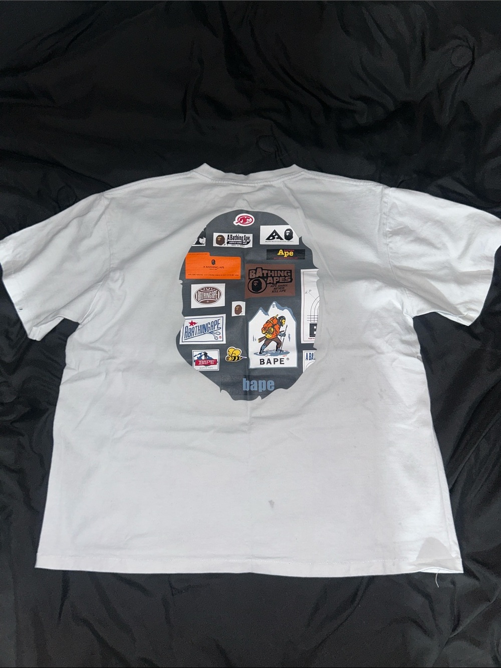 Bape White Tee with Multicolor Ape Head Collage Graphic - Picture 2 of 2